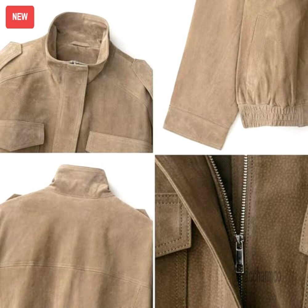 Oversized Faux Suede Bomber Jacket Vintage Y2K Retro Zip Up Streetwear - Picture 5 of 7